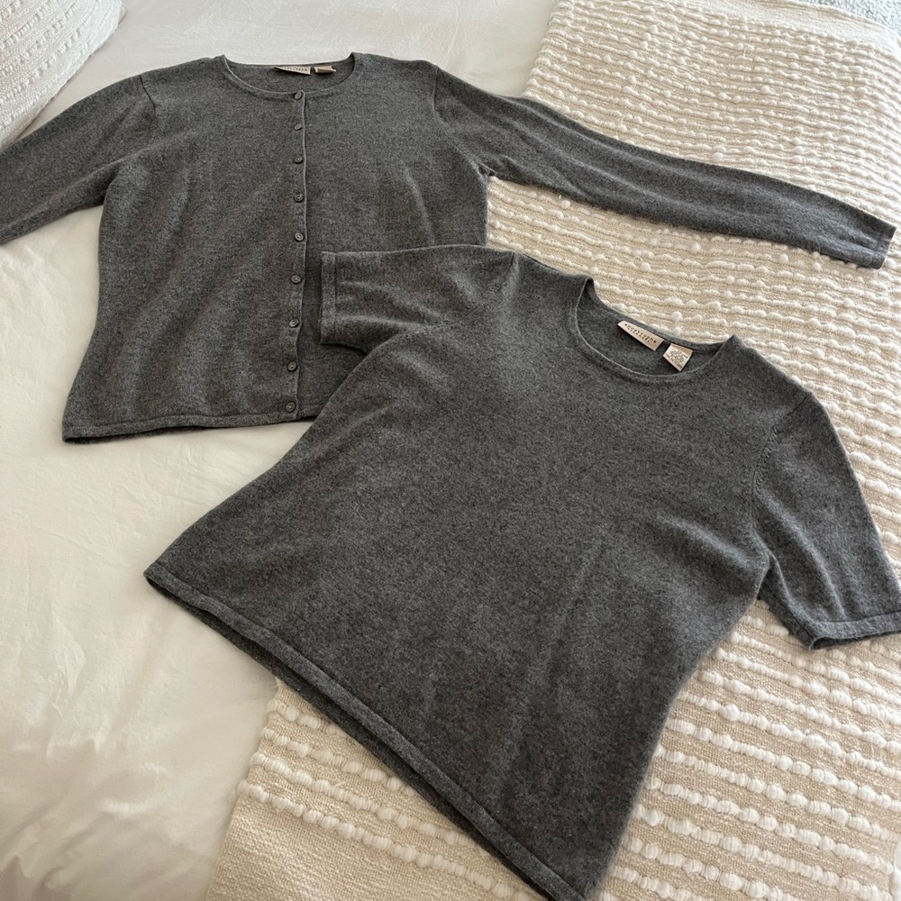 Apostrophe Gray Cashmere Cardigan Set
